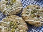 White chocolate & Pistachio Cookie drizzled with white chocolate and sprinkled with chopped pistachios